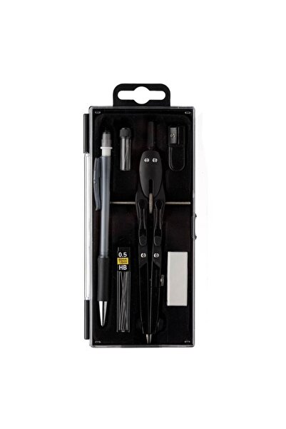 SHOPIENS 6 Piece Black Metal Compass with Wheel Set, 0.5 mm Mechanical Pencil, Eraser, Sharpener, Plastic Box