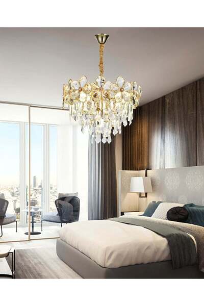 RFAN Chandelier, Model 75001/400, Crystal Texture, Metal, 5 X E14, Gold