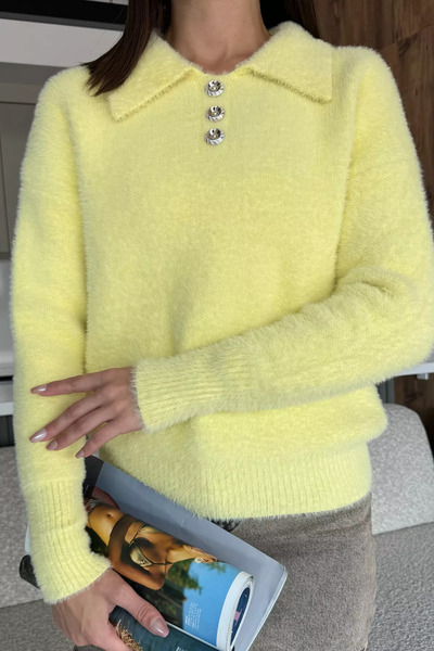 julude Yellow Shirt Collar Buttoned Ribbed Knit Sweater (Available in S, M, L, XL)
