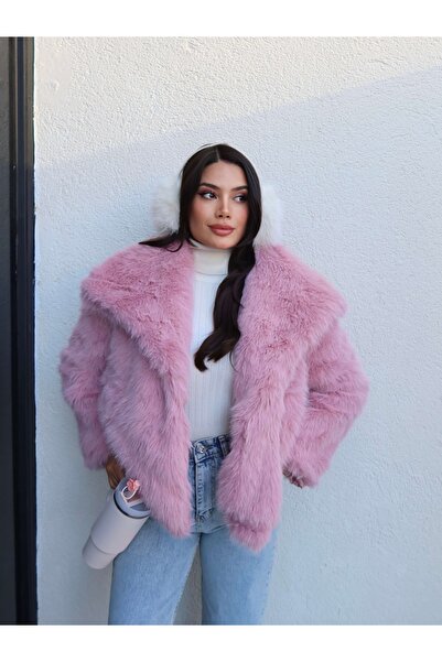 ESRAHELVACI Shawl Collar Snap Fastener Faux Fur