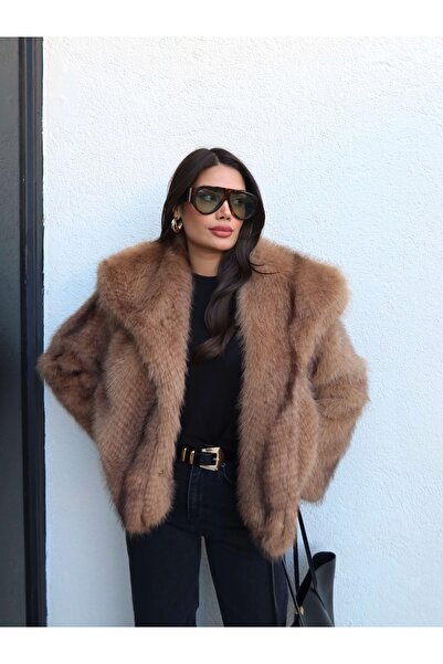 ESRAHELVACI Imported Shawl Collar Jacquard Faux Fur