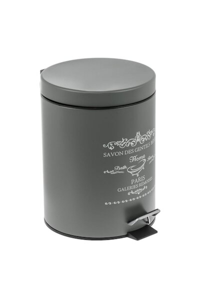 SHOPIENS Metal Trash Can Shopiens® for Bathroom, Anthracite Color, White Print, Handle and Metal Pedal, 5 L