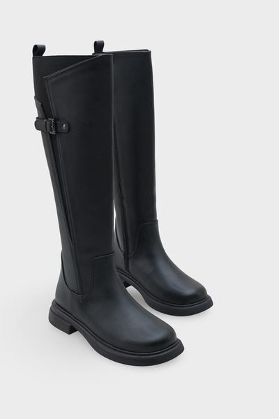 LOJO Women's Belt Buckle Side Zipper Casual Boots Elena Black
