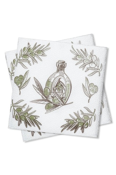 SHOPIENS Set 50 napkins Shopiens®, single layer, white with olive pattern, 28 x 28 cm