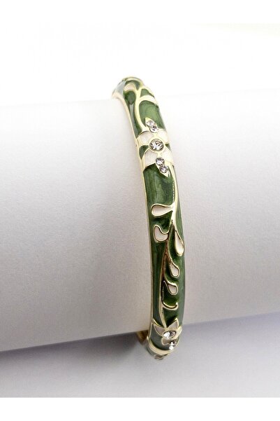 Siya Silver Altın Kaplama Zirkon Taşlı Mineli Kelepçe Bileklik - 5,7 cm/18 cm