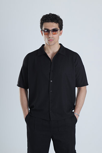 COCOPELLI Men's Black Seersucker Shirt