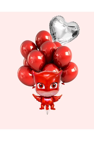 Evabrite Pijamaskeliler Foil Balloon Set - Owl Girl - Heart Birthday Party Set