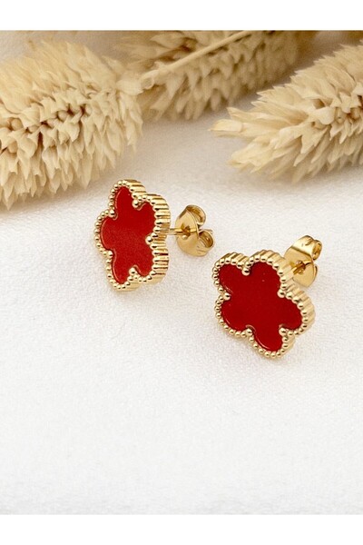 Siya Silver Non-Tarnish Steel Minimal Nail Model Clover Earrings - 1.3 cm 4 Color Options