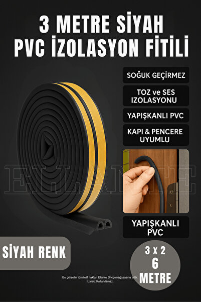 ellante Siyah Kapı Ve Pencere Soğuk İzolasyon Bandı Fitili Kendinden Yapışkanlı Kauçuk Yalıtım Bant 3 Metre
