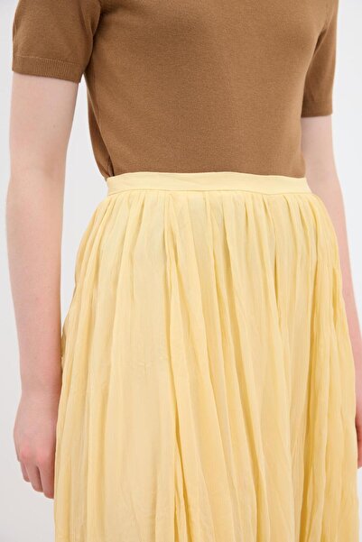 KADRİYE BAŞTÜRK Wrinkled Look Long Flared Skirt Yellow