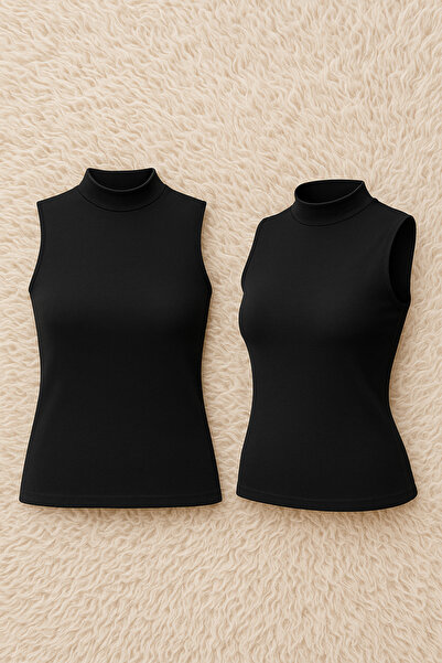 Lienna Women's Cotton Lycra Zero Sleeve Turtleneck Combed Cotton 2-Piece Undershirt L6K2K3T6Ka