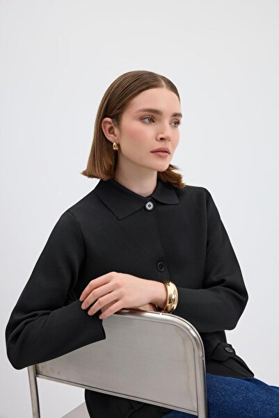 KADRİYE BAŞTÜRK Едноцветен джобен плетен кардиган, черен