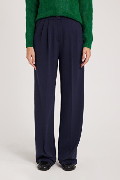 Tudors Women's regular fit classic cut high waist wide leg navy blue pants