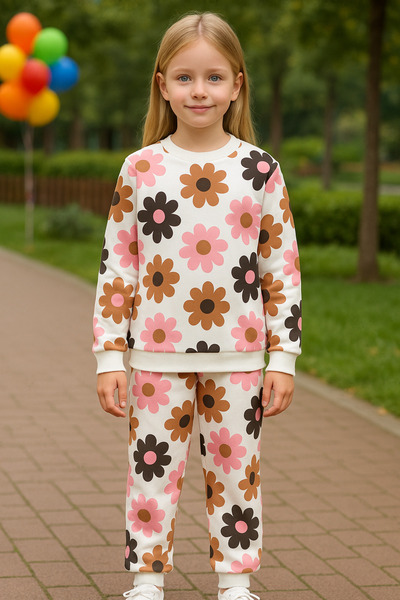 minikiss Seasonal Printed Top and Bottom Girls' Double Set