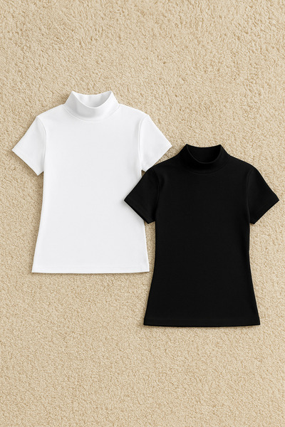 QKK Women's Cotton Lycra Half Sleeve Turtleneck Combed Cotton 2-Piece Undershirt Q6K2K2T8Ka