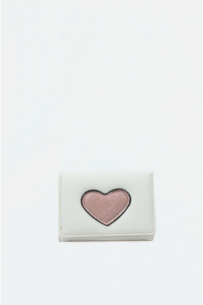 Mazel Design Mazel White Women's Soft Leather Heart Detailed Imported Portfolio Wallet