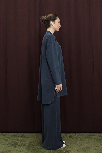 Puane Women's Basic Set with Snap Detail - 14391Tks - Navy Blue