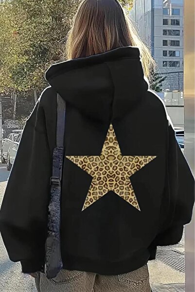 Oksit Leopard Stars Back Star Printed Unisex Sweatshirt with Cotton Inside