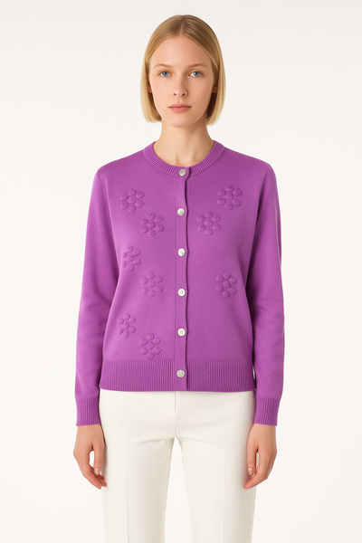 Msrlassn Lilac Floral Embroidered Women's Cardigan