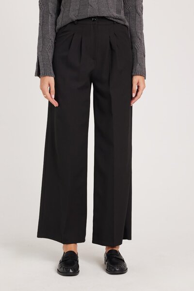 Tudors Women's regular fit classic cut high waist wide leg black pants