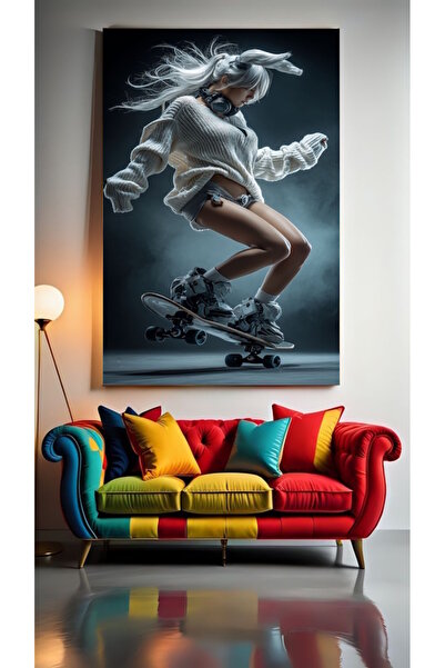 özkacar FEMEIE PE SKATEBOARD Tablou pe pânză pentru decorarea casei, perete, ...