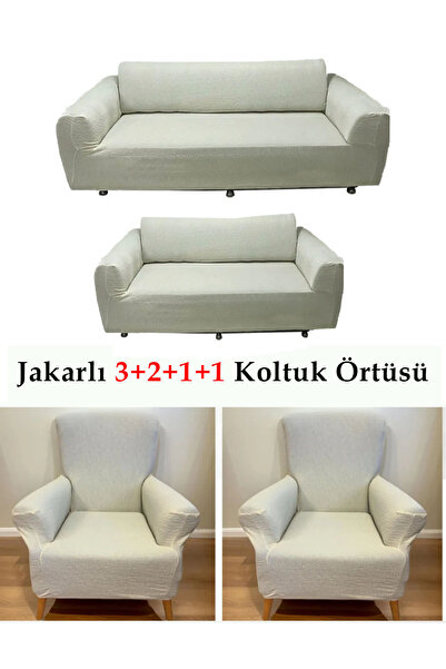 StarMall Jakarlı Çubuk, Düz Desen 3 2 1 1 Lastikli Koltuk, kanepe, çekyat Örtüsü, kılıfı Esnekli