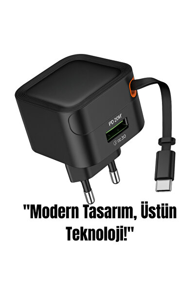 SMAYLİNG 20W PD + QC 3.0 Hızlı Şarj Adaptörü ve Type-C Kablo – Çift Çıkışlı, ...