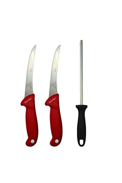 Globalport Retail Professional Butcher Set – 3 Boning Knives, Red + Massaged
