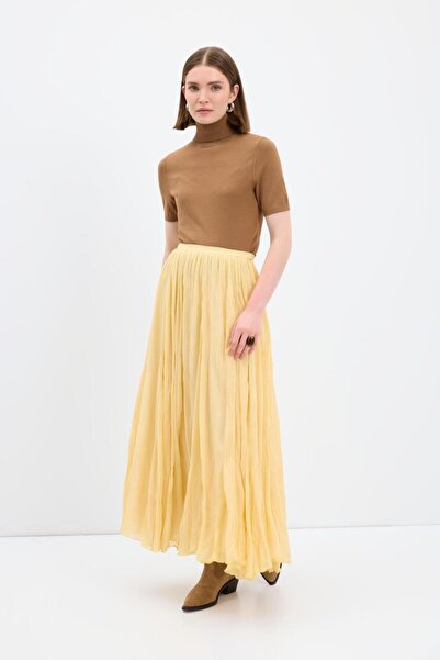 KADRİYE BAŞTÜRK Wrinkled Look Long Flared Skirt Yellow
