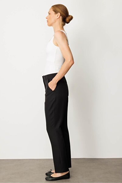 Desen Triko Women's Hidden Zipper Side Pocket Fabric Trousers Black