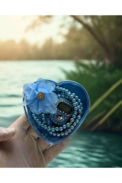 shop Bebe Mavisi Zikirmatik + İnci Tesbih Hediyelik Kalpli Kutu Seti