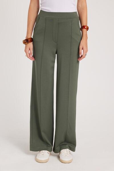 Tudors Women's Relax Fit Comfortable Cut Modal Fabric High Waist Wide Leg Khaki Pants