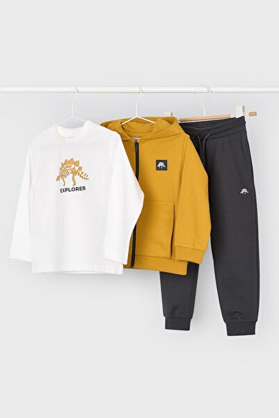 MAYORAL Boy's Regular Fit Dinosaur Themed 3-Piece Tracksuit Set - Mustard Yellow