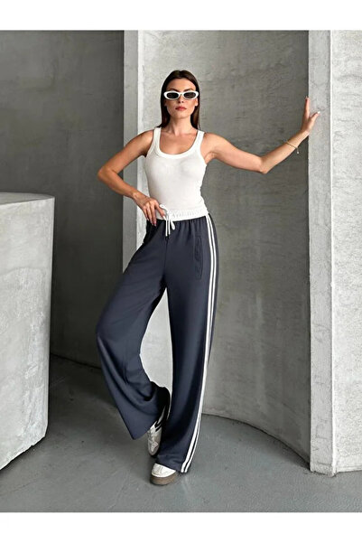 LİFERA Modal Fabric Trousers with Waist Detail and Side Stripes