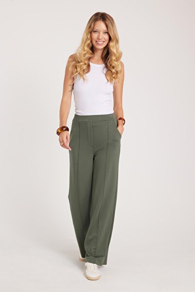 Tudors Women's Relax Fit Comfortable Cut Modal Fabric High Waist Wide Leg Khaki Pants
