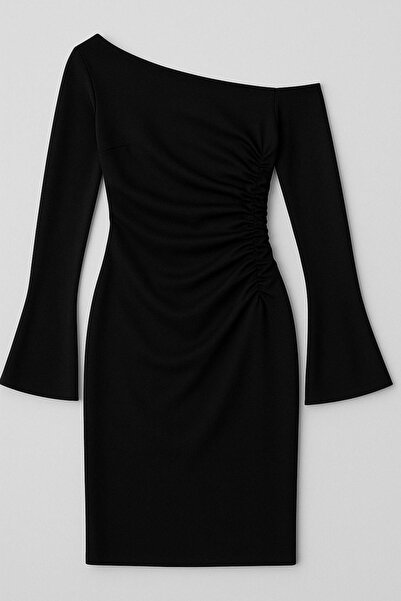 HAKKE Asymmetrical Cut – One Shoulder Detail Dress