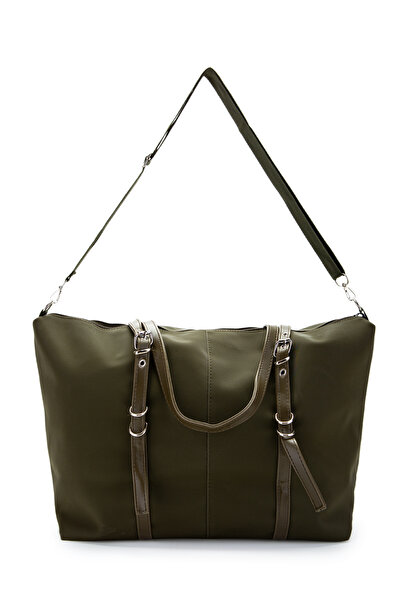 Kukura Faux Leather Women's Shoulder Bag with Pocket Detail London Khaki