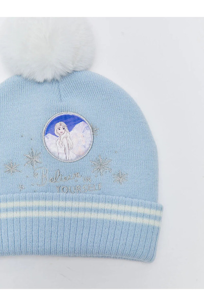 LC Waikiki Lcw Accessories Blue Frozen Licensed Pompom Detailed Girls' Knitwear Beanie