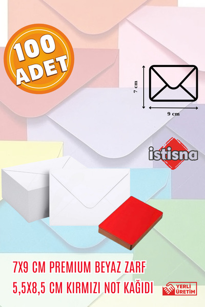 İstisna 100 Pcs 7X9 cm White Envelope Red Note Paper Cute Mini Card Envelopes