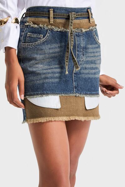 its basic Жіноча спідниця з деніму кольору T.Kot 2w5-8, подвійна, з частинами, спеціальний дизайн, міні-спідниця з деніму