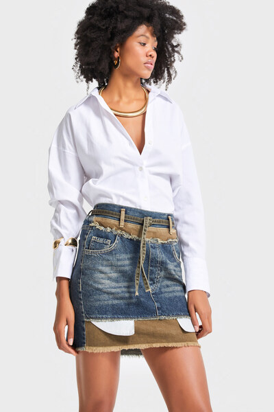 its basic Жіноча спідниця з деніму кольору T.Kot 2w5-8, подвійна, з частинами, спеціальний дизайн, міні-спідниця з деніму