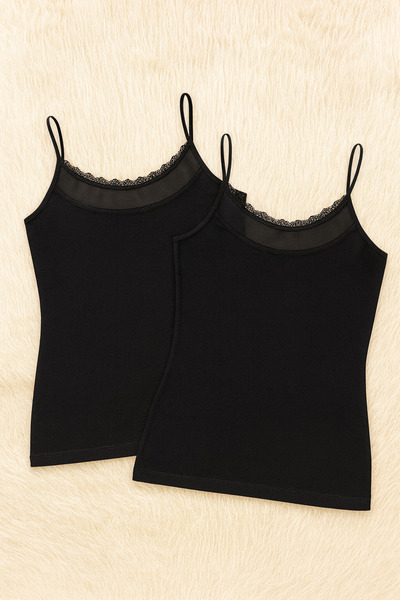 QKK Women's Cotton Lycra String Strap Combed Cotton 2-Piece Undershirt Q6K2K2T0Ka