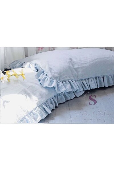 shules collection 100% Cotton Blue Ruffled Linen Double Duvet Cover Set (200 X220)
