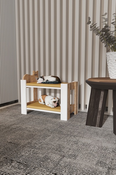 Mercie OTİS Ahşap Kedi - Köpek Yatağı - RANZA - SÜNGERLİ - A.ÇAM - BEYAZ