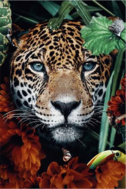 Dialands Mozaik Leopard between Leaves and Flowers40X60Cm Dialands Diamond Mosaic Painting