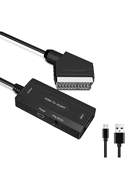 Genel Markalar Hdmi To Scart 1080p Hd AV Video Çevirici Dönüştürücü Adaptör Kablo Güç Girişli Tv Kablosu