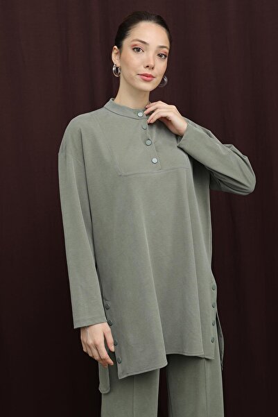 Puane Women's Basic Set with Snap Detail - 14391Tks - Khaki