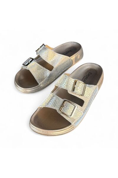 ŞAHGÜL Elegance Women's Shiny Double Buckle Casual Comfort Sole Slippers