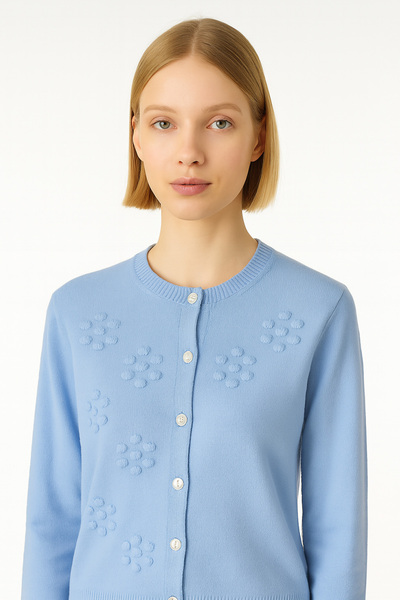 Msrlassn Baby Blue Floral Embroidered Women's Cardigan