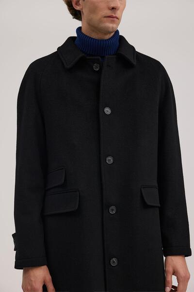 Jakamen Black Comfort Fit Baby Collar Wool Coat